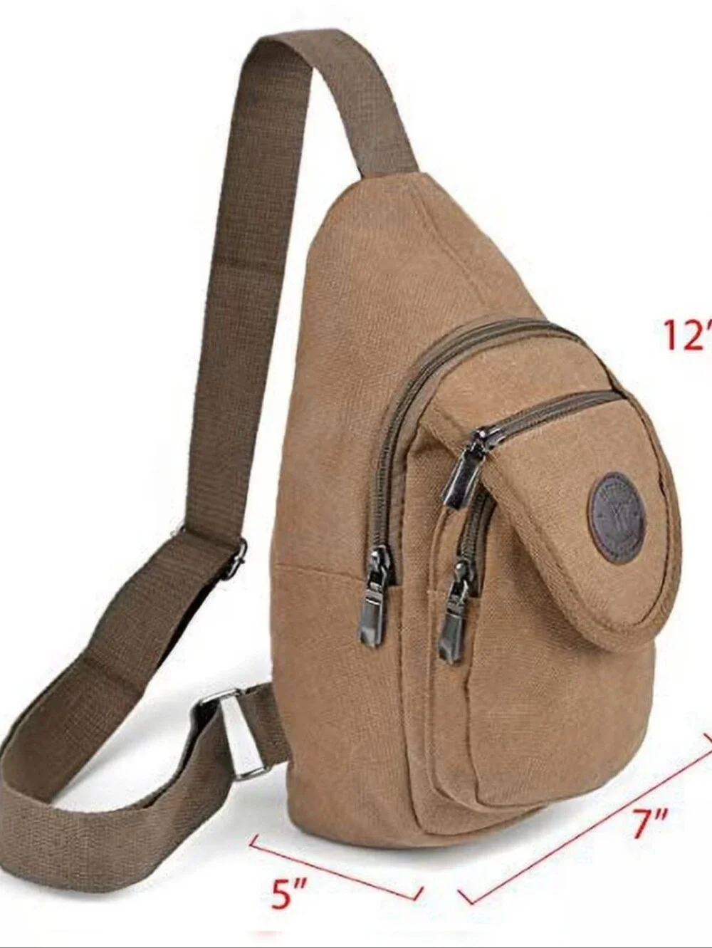 Canvas Slingback Crossbody Brown Backpack W/Adjst Strap Multi Compartments NEW